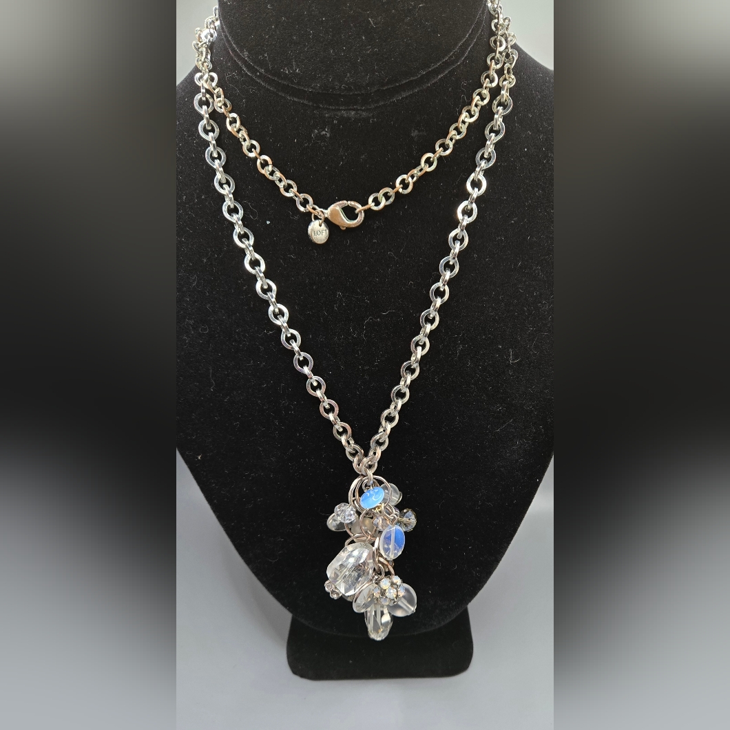 Ann Taylor Loft Necklace W Opalite Glass Crystals Shamaballa 30 Long 20$